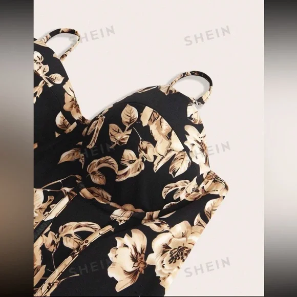 FWP SHEIN Plus size Floral Shaping Body Suit in Black or cream/ivory - Picture 7 of 8